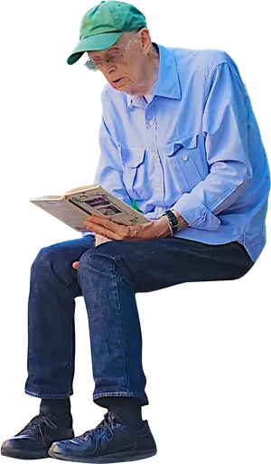 Elderly Man Reading Newspaper Sitting PNG Image