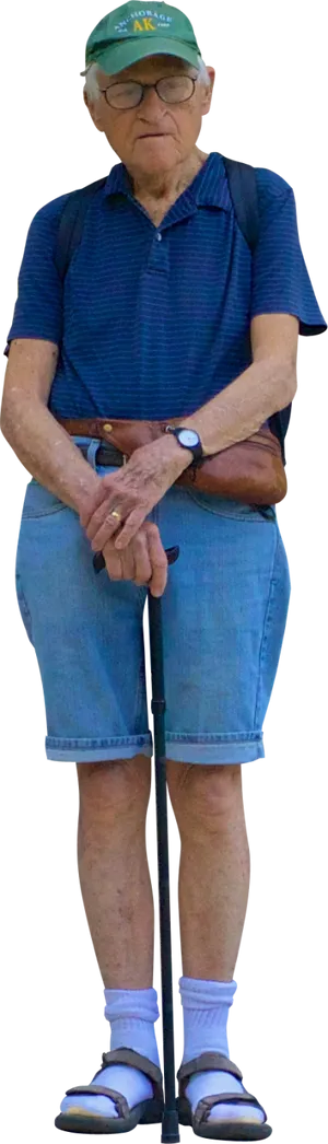 Elderly Man With Walking Stick PNG Image