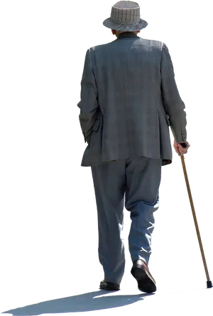 Elderly Manwith Walking Stick PNG Image