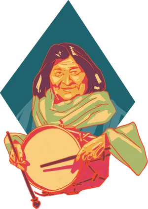 Elderly Musician Colorful Illustration PNG Image