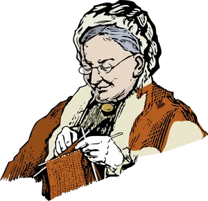 Elderly Woman Knitting Illustration PNG Image