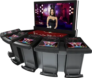 Electronic Blackjack Table With Dealer Screen PNG Image