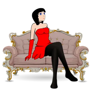 Elegant Anime Character Red Dress PNG Image