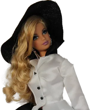 Elegant Barbiein Black Hatand White Coat PNG Image