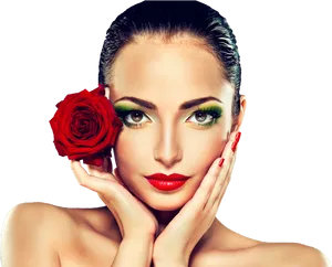 Elegant Beautywith Red Rose PNG Image