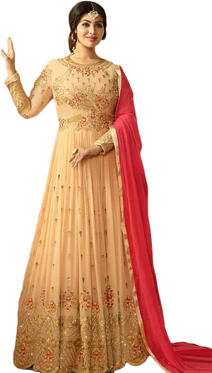 Elegant Beige Salwar Suit With Dupatta PNG Image