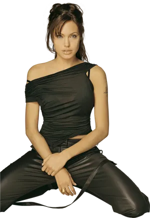 Elegant Black Attire Portrait PNG Image