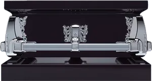 Elegant Black Coffinwith Silver Handles PNG Image