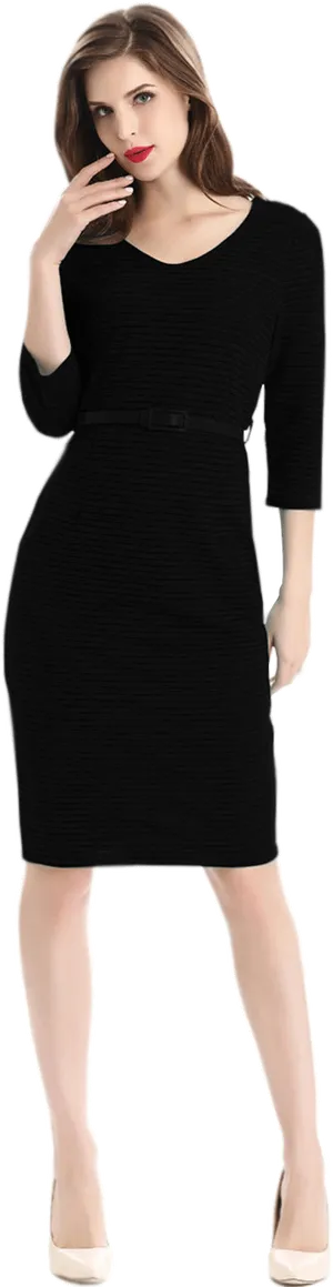 Elegant Black Dress Model Pose PNG Image