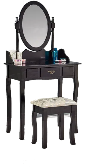 Elegant Black Dressing Tablewith Mirror PNG Image