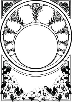 Elegant Black Floral Frame PNG Image