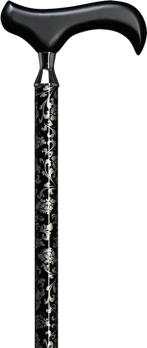 Elegant Black Floral Walking Stick PNG Image