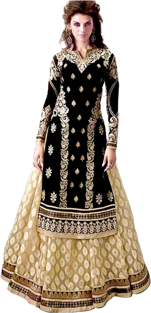 Elegant Black Gold Salwar Suit PNG Image