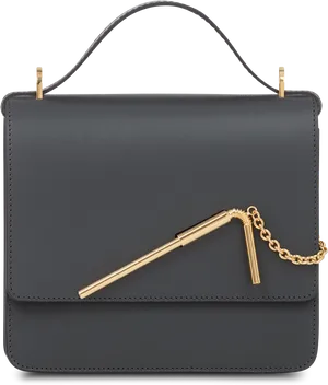 Elegant Black Handbagwith Golden Clasp PNG Image