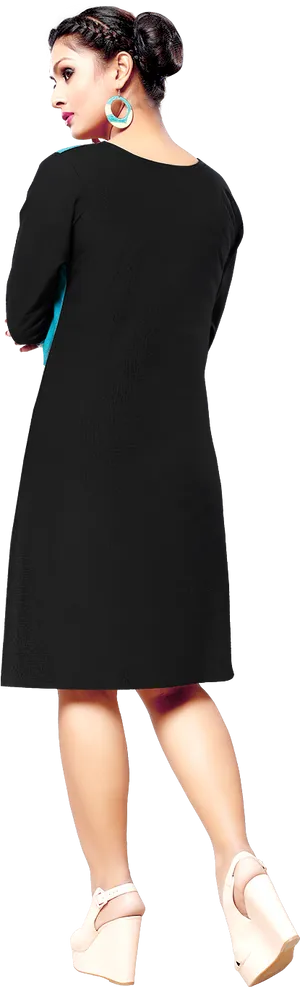 Elegant Black Kurti Model Pose PNG Image