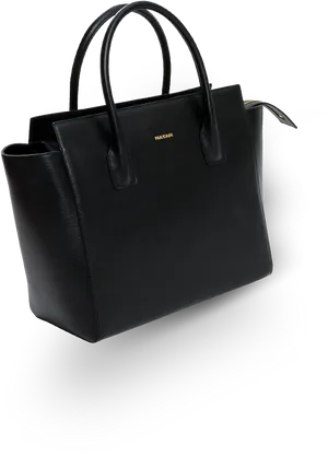 Elegant Black Leather Tote Bag PNG Image