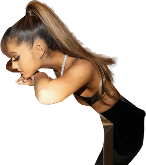 Elegant Black Leggings Pose PNG Image