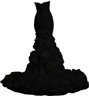 Elegant Black Ruffled Gown PNG Image