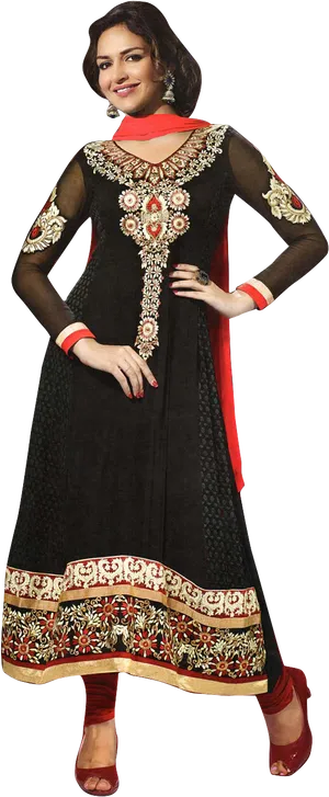 Elegant Black Salwar Suit PNG Image