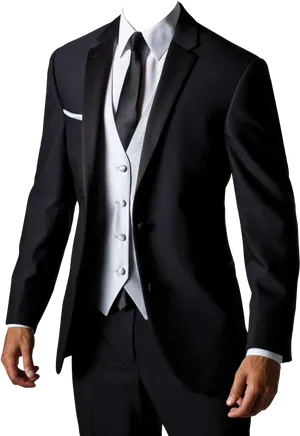 Elegant Black Suit Portrait PNG Image