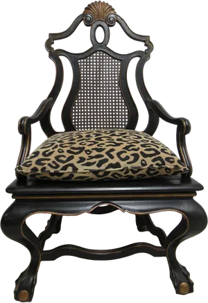 Elegant Black Throne Chair Leopard Print PNG Image