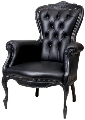 Elegant Black Tufted Armchair PNG Image