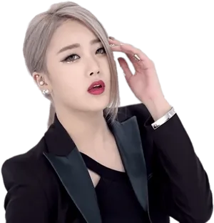 Elegant Blonde Womanin Black Suit PNG Image