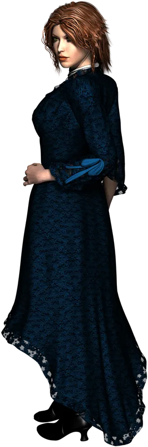 Elegant Blue Dress Character PNG Image