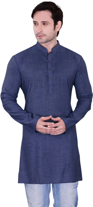 Elegant Blue Kurtafor Men PNG Image