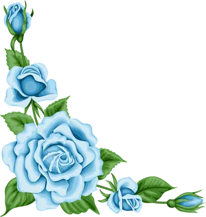 Elegant Blue Roses Border PNG Image