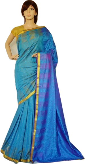 Elegant Blue Saree Mannequin PNG Image