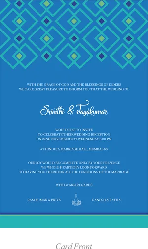 Elegant Blue Wedding Invitation Card PNG Image