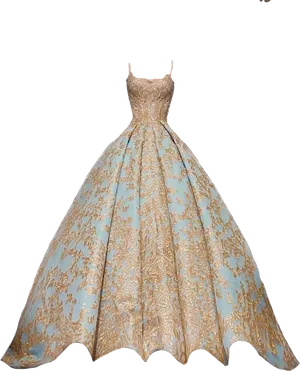 Elegant Blueand Gold Ballgown PNG