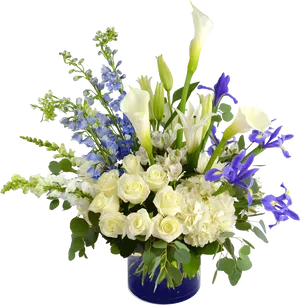 Elegant Blueand White Birthday Bouquet PNG Image