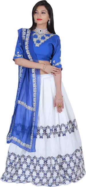 Elegant Blueand White Lehenga Choli PNG Image