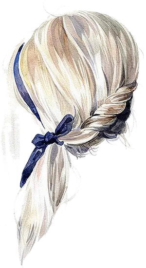 Elegant Braided Hairstylewith Blue Ribbon PNG Image