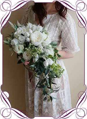 Elegant Bridal Bouquet White Flowers PNG Image