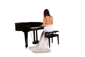 Elegant Bride Playing Piano PNG Image