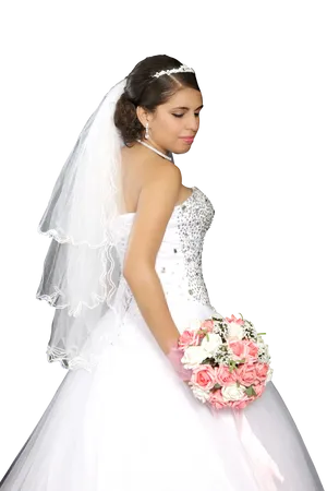 Elegant Bridein White Gownand Veil PNG Image
