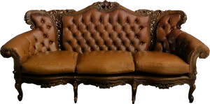 Elegant Brown Leather Chesterfield Sofa PNG Image