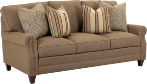 Elegant Brown Sofawith Pillows.png PNG Image