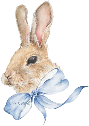 Elegant Bunnywith Blue Bow PNG Image