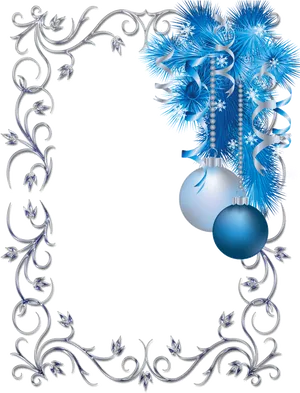 Elegant Christmas Framewith Blue Ornaments PNG Image