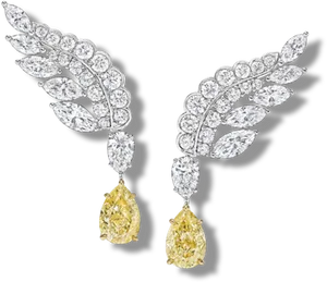 Elegant Diamond Feather Earrings PNG