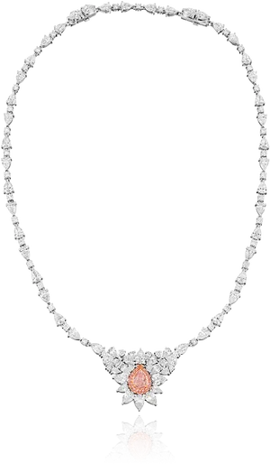 Elegant Diamond Necklacewith Pink Gemstone Pendant PNG Image