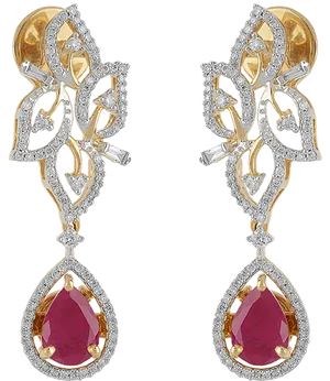 Elegant Diamond Ruby Drop Earrings PNG Image