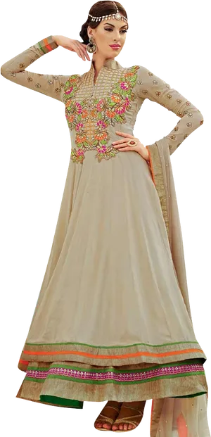 Elegant Embroidered Anarkali Suit PNG Image