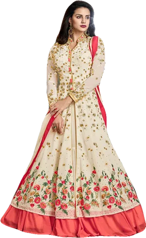 Elegant Embroidered Lehenga Choli PNG Image