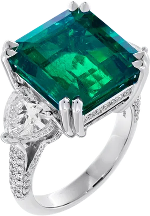 Elegant Emerald Diamond Ring PNG Image