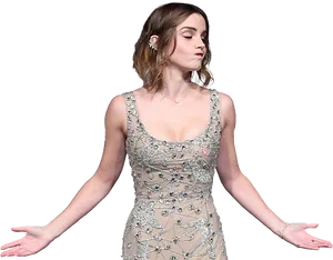 Elegant Evening Gown Pose PNG Image